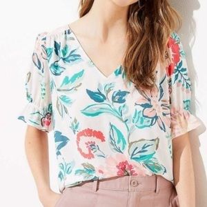 Loft Floral Flutter V Neck Tee NWOT